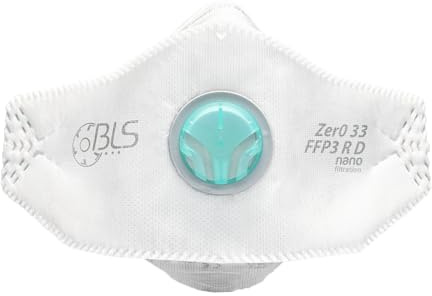 BLS Zer0 33 Facciali Filtranti Riutilizzabili FFP3 R D. 8 Mascherine Piatte con Valvola di Espirazione e Imbustamento Singolo. Per Polveri, Falegnameria, Edilizia, Saldatura e Fai da Te