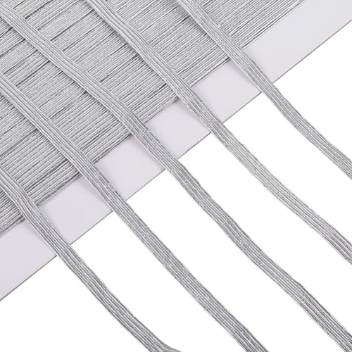 GORGECRAFT Bande Élastique Plate de 20 m Paillettes Métalliques Argentées Cordon Élastique de 6mm Ruban Élastique Tricoté pour Couture Artisanat Jupe Ceinture Confection de Vêtements