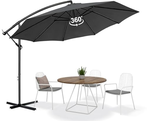 Kuro-sagol Sonnenschirm 300cm/350cm Ampelschirm Gartenschirm UV-Schutz & wasserdicht | Sonnenschutz für Garten & Terrasse| Kurbelschirm Marktschirm 360° drehbar & windstabil