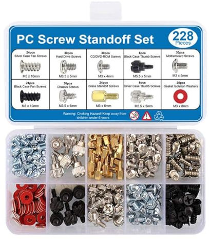 Lot de 228 vis pour châssis d'ordinateur - Kit d'écrous pour disque dur - Boîtier de carte mère - Ventilateur de puissance