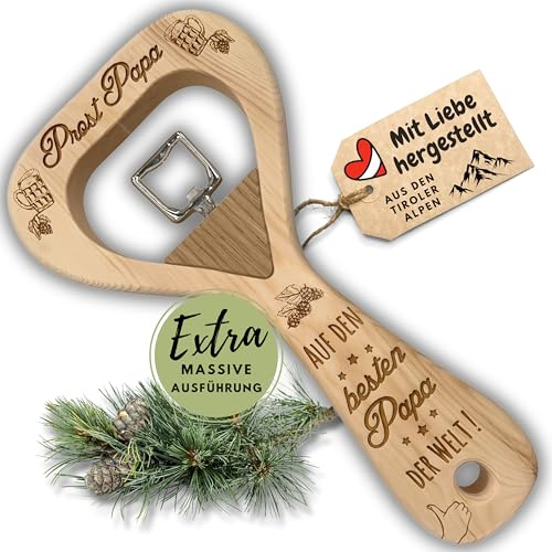 sagl.tirol® Flaschenöffner XXL aus Zirbenholz – mit Gravur „Prost Papa“ – 30 cm – mit Magnet – handgefertigt in Tirol – originelles Geschenk für Männer, Bierfreunde & Feiern - Vatertag Prost Papa