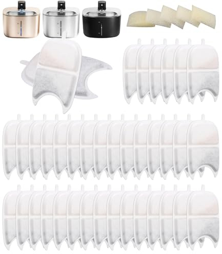 Wasserbrunnen Filter 12 Stück,Katzenbrunnen Filter für 4L Trinkbrunnen für Katze mit 12 Vorgefilterte Schwämme und 12 Schwämme für Wasserpumpe，Dreifaches Filtersystem