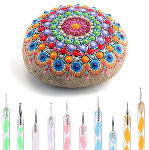 13 Pcs Mandala Art Dotting Tools, Rock Painting Kit Mandala Ball Stylus Dotting Tools Nail Art Pens Acrylic Rods for DIY Stone Drawing Polymer Clay Pottery Craft