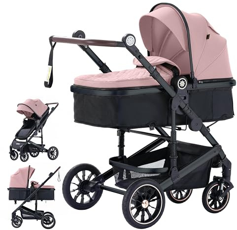 Daliya NEOMOVE 2in1 Kinderwagen | Babywanne & Sportsitz in einem | Buggy | Alu-Rahmen Reisekinderwagen | Kombikinderwagen mit großen Einkaufskorb | für Stadt und Gelände (Schwarz-Rosa)