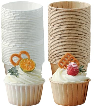 Cupcake Cases, 200 Pcs Muffin Liners, Baking Cup Cake Cases for Christmas Birthday Wedding & Party(Brown & White)