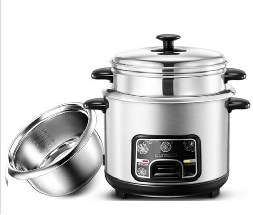 Arrocera y vaporera compacta de viaje de 4 litros, acero inoxidable 304 con olla antiadherente para mantener el calor (capacidad de 1 a 6 tazas) (2 L)