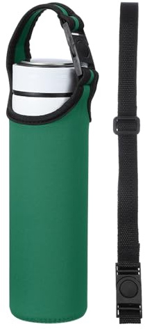 sourcing map 2 fundas de neopreno para botella de agua, 15.5 a 20 onzas, bolsa de transporte plegable para botella de vidrio de agua con 2 correas, color verde oscuro