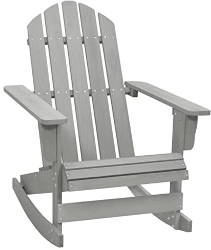 Mecedora de Jardín, Silla Mecedora de Madera Maciza con Estilo Vintage, Resistente a la Intemperie, Mecedora Exterior y Sillón Balancín, para Terraza, Patio o Jardín, Color Gris, 70x91.5x92 cm