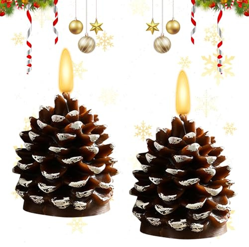 2 Stück Flammenlose Tannenzapfen Kerzen LED Weihnachtsschmuck Batteriebetrieben Flammenlose LED Kerzen Weihnachtskerzen für Weihnachten Schmuck Tisch (2 Stück)