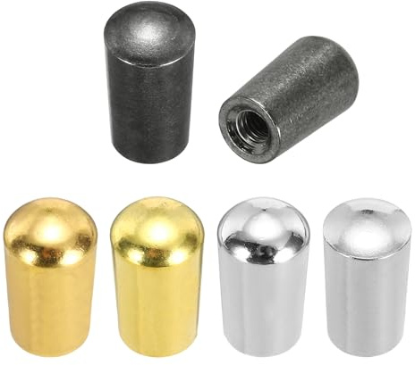 sourcing map 6Pcs 3 Way Guitar Toggle Switch Tip, M4/M3.5 Brass Threaded Toggle Pickup Switch Knob Tip for LP Electric Guitar Replacement Parts, Dark Silver/Silver/Gold