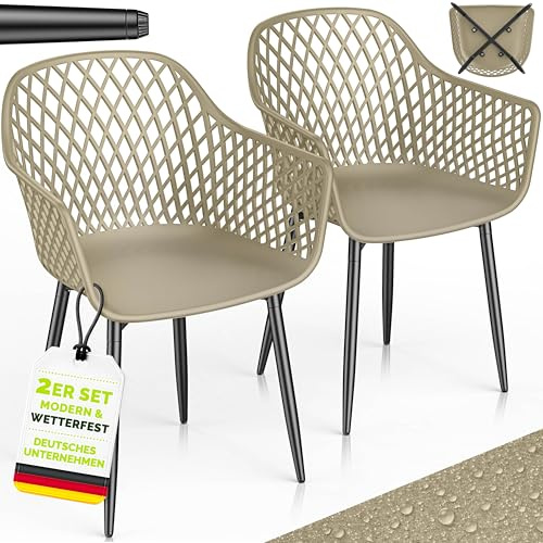 tillvex® Gartenstuhl 2er Set Wetterfest mit Armlehne bis 120kg belastbar | Outdoor Stühle UV-beständig | Gartenstühle Balkonstuhl Kunststoff | Terrassenstuhl Gartenmöbel Terrasse Balkon Outdoor Garten