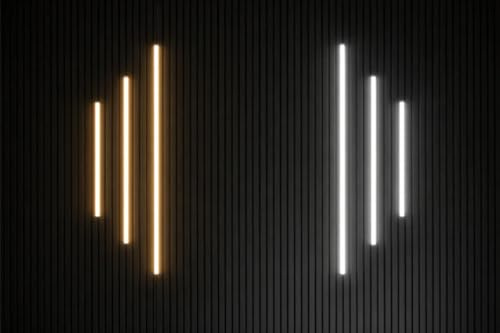 Kelsey Stores 6 Pcs Acoustic Wall Panels LED Strips 03 13MM Wide White & Warm LED Lights 2 X 60cm2 X 90cm 2 X 150cm Black Strip for Hidden Visibility