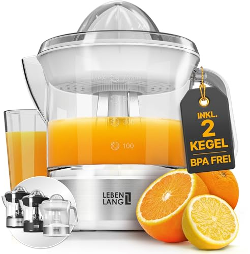 LEBENLANG Exprimidor de naranjas electrico - 2 conos & sin BPA I Alto rendimiento de zumo I 700 ml esprimidores citrinos eléctrico I Orange juicer machine Esprimidoras zumos pequeño