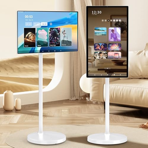Naturalpowev TV Portátil con Ruedas 21.5/24/27/32, Smart TV con Batería, Monitor Táctil Inteligente, Android 13, 4/8 GB + 64/128 GB, Rolling TV para Fitness y Cocina 24in-4+64GB