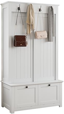 Armario moderno con puertas correderas y zapatero – Ahorro de espacio para ropa, zapatos y accesorios en la entrada – Diseño blanco para estilos de vida modernos – Capacidad de carga 60 kg
