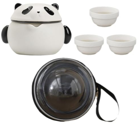 SHINEOFI 1ensemble Set de Théière Céramique Portable avec Théière Panda et Tasses Coffret Voyage Léger et Compact pour Maison et Bureau