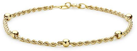 CARISSIMA Bracciale da donna in oro giallo 9 ct con maglie a sfera e corda, 18 cm