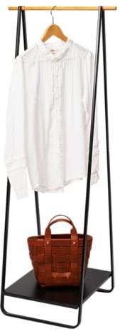 Yamazaki 2298 TOWER Standgarderobe mit Ablage, schwarz, Stahl/Holz, Minimalistisches Design, 52 x 47 x 140 cm (LxBxH)
