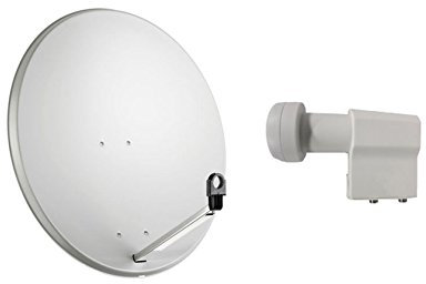 KIT PARABOLA ANTENNA SATELLITARE DA 80 CM SKY CONVERTITORE LNB 2 USCITE TWIN DVB-S