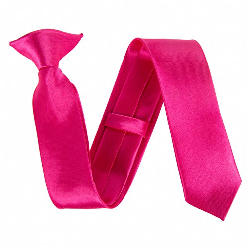Slim 2 Satin Solid Colour Plain Safety Clip On Tie (Hot Pink)