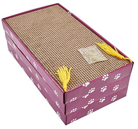 PEEKAB Cat Scratcher Cardboard Wide Scratching Board Reversible Corrugate Cat Scratch Pad with Box Catnip Included Large 3PCS