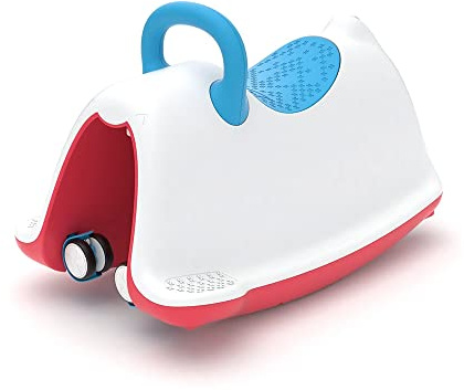 Chillafish Trackie 4-in-1: Wippe, lauflernhilfe, rutschauto & Zug spielen für Kinder 1-5 Jahre, mit verstellbarer Sitzhöhe, leise nicht markierende 360° Schwenkräder, Blau Rot