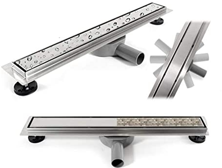 VBChome Canaleta de desagüe de ducha alicatable, de 60 cm, de acero inoxidable, de doble cara, muy plana, sifón con autolimpieza, tamaños 60-100 cm, juego completo para cuarto de baño