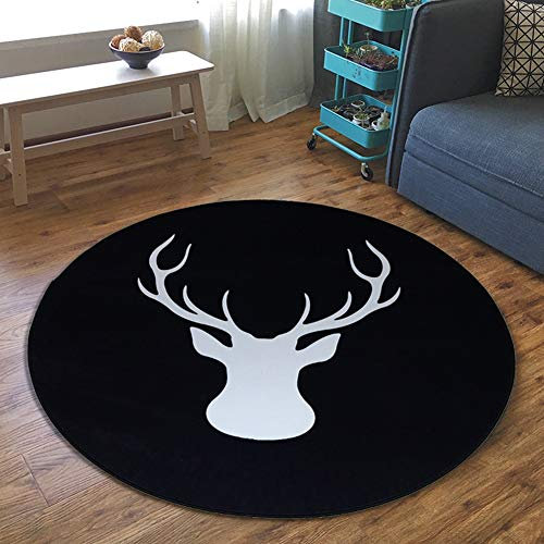 Teppich Wohnzimmer 150cm Rund Schaffell Bettvorleger Pflegeleicht 8 Stück Anti Rutsch Teppichunterlage für Schlafzimmer, Kinderzimmer oder Flur Läufer Weißer Elch