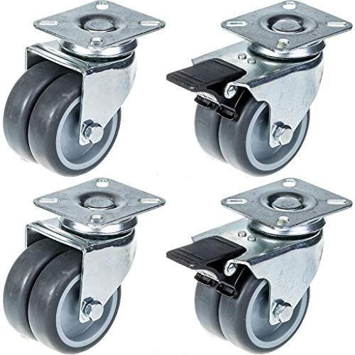 Doppelrollen, 75 mm, Gummi, mit Bremse, 400 kg Tragkraft, Grau, 4 Stück
