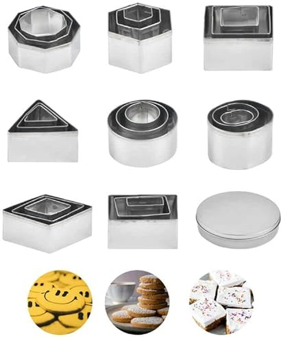 Ensemble de 24 Mini Emporte-pièces Géométriques,Emporte-pièces en Métal,8 Formes de Découpes Géométriques,Mini Moules à Biscuits pour la Cuisson,Gâteaux,Beignets,Fondant,Chocolat
