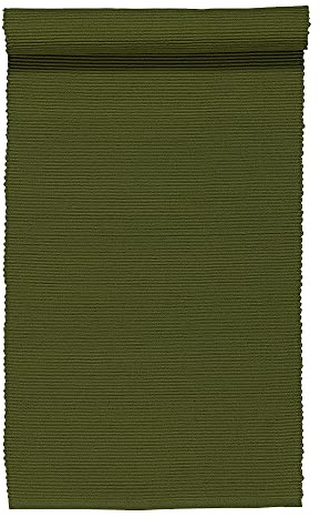 LINUM Uni Camino de mesa decorativo para mesa de comedor, 45 x 150 cm, 100% algodón acanalado, lavable a máquina, color verde oliva oscuro