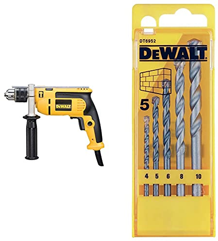 Dewalt DEWD024K DWD024KS 230 Volt Percussion Drill 13 mm with Kitbox, 701 W, Yellow/Black & DT6952-QZ Masonry Drill bit-Set (5 Piece)