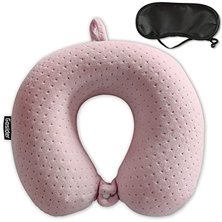 Gosider Neck Pillow for Travel Pink Travel Neck Pillow Comfortable Memory Foam Pillows U Shape Neck and Head Support Portable Travel Pillow for Planes, Trains, Self-Driving Cars