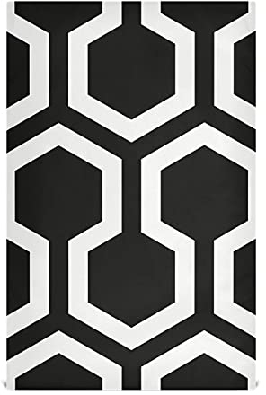 Seamless Geometric Hexagons Black White Abstract Polygon Pattern 4 Packs Polyester Kitchen Dish Towel, Hand Bar Tea Towels with Hanging Loop, Hemmed NapkinTowel Dishtowels Waffle Dishcloths