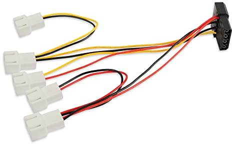 PNGKNYOCN 4-Pin Molex Pass-Through auf 5 x 3 Pin Lüfteranschlusskabel (Stromversorgung 5 Lüfter von 1 Molex Anschluss!) 2X12V / 1X7V / 2X5V für CPU PC Gehäuselüfter