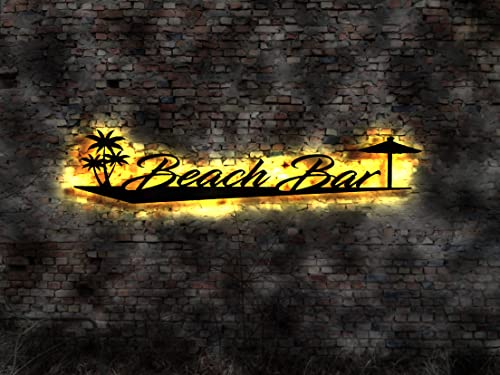 Schild LED sign Pfeil To Beach Retro no Neon sign Blechschild Club Wegweiser Strand Strandkorb weisser Sand Urlaub Bar Meer Palm Bambus
