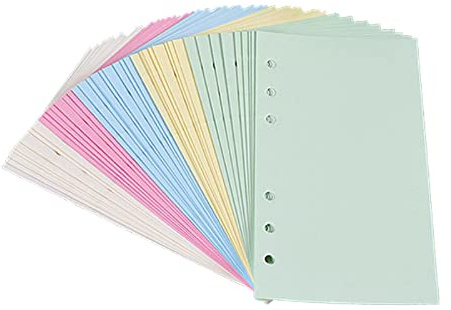 A5 Farbiges, liniertes Notizpapier für Filofax – 6 gestanzte Löcher, lose Blätter, nachfüllbar, liniertes Papier, Terminplaner-Einsätze, Nachfüllungen für Notizen, 50 Blatt/100 Seiten