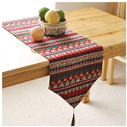 Lieson Dekostoff Tischläufer Modern, Abwaschbare Tischläufer Baumwolle Leinen Weihnachts Tischläufer Party Deko Blumen Vintage Muster Rot 30x180CM