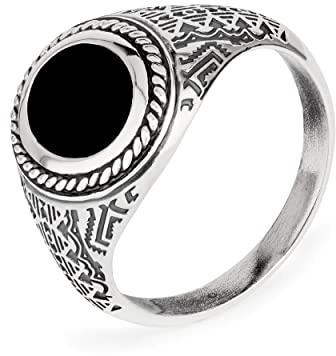 NKlaus Edelsteinring 64mm Herrenring Wiking 925 Silber Onyx schwarz echt Vintage Solitär Fingerring 14208