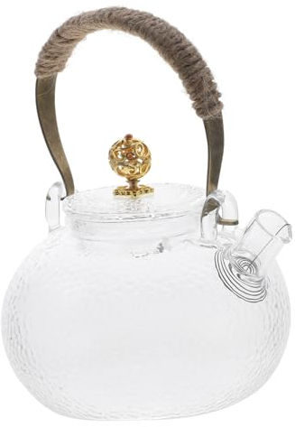 LIFKOME Heat-Resistant Glass Teapot for Loose Tea Tea Kettle Copper Handle for Home
