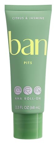 Ban Invisible Roll-On Aluminum-Free AHA Deodorant for Women and Men, Aluminum Free, 48-Hour Odor Protection, Citrus & Jasmine, 2.3 Oz