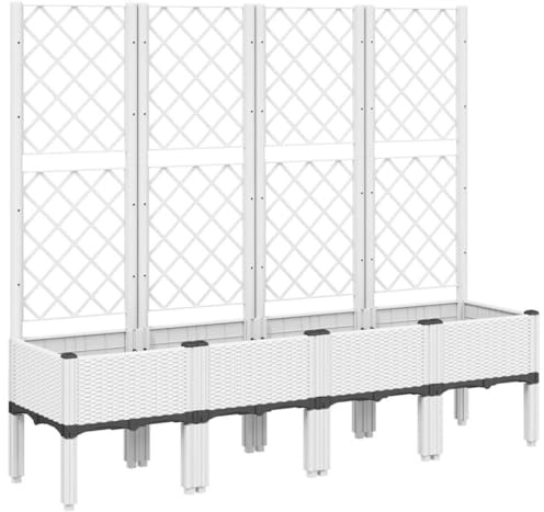 vidaXL Jardinera con Enrejado, Maceta para Verduras Plantas Flores, Macetero de Hierbas, Arriate para Jardín Patio Balcón Terraza, PP Blanco