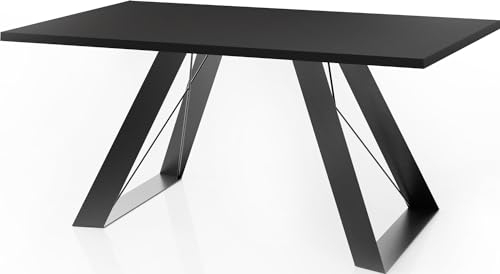 WFL GROUP Esstisch Colter Schwarz im Modern Still, Rechteckig Tisch - Ausziehbar von 160 cm bis 260 cm, Pulverbeschichtete Weiße Metallbeine - 160 x 80 cm - Schwarz