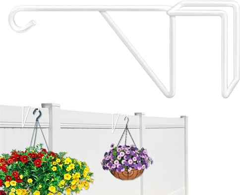 Fence Plant Hanger, Over Fence Hooks - Heavy Duty Indoor Plant Hangers | Wall Mounted Plant Holder, Steel Fence Hanger for Indoor, Elegant White Outdoor and Indoor