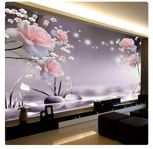 3D-Fototapete, schöne rosa Rosenblüten, moderne Wohnzimmer-Dekoration, Sofa, TV-Hintergrund, Wandbild, 150 x 105 cm (59,1 x 41,3 Zoll)