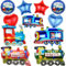 Globos de helio para niños, decoración de cumpleaños, diseño de tren de vapor, 11 unidades, globos de helio, globos rojos, azules y verdes, globos de feliz cumpleaños, autobús escolar, globos de amor