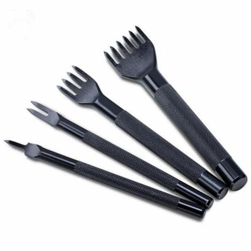 4 Stücke Leder Locher Werkzeug, 1/2/4/6 Zinken Leder Schnürung Stitching Punch Loch DIY Leder Handwerk (5 mm)