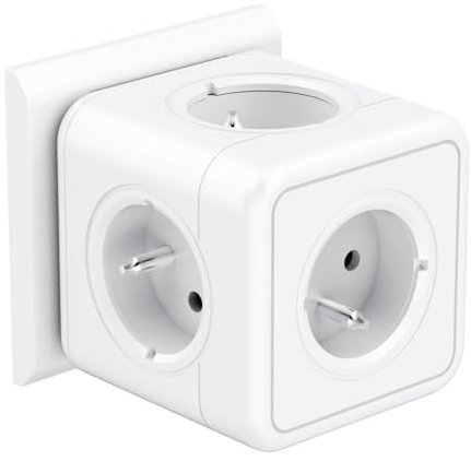 Cube Multiprise 5 Prises, Cubo multitoma de 5 enchufes, adaptador multitoma de 3680 W, 5 Tomas CA, multitoma cubo inalámbrico, multitoma cubo Para oficina, Taller, CASA, viaje, Blanco