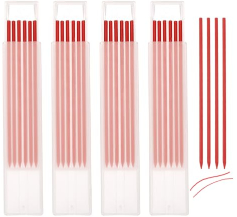 QUARKZMAN 24pcs Minas de Lápiz de Carpintero Minas de Repuesto de 2,8mm, Sólidas, de Agujero Profundo, Minas de Marcador, Minas de Lápiz de Construcción, Rojo