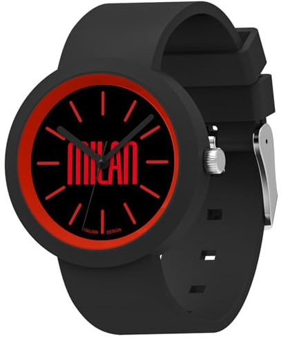 Seven Orologio Milan da polso, Rosso Nero, Analogico al quarzo, Bambini e Ragazzi, Orologio Sport e Calcio